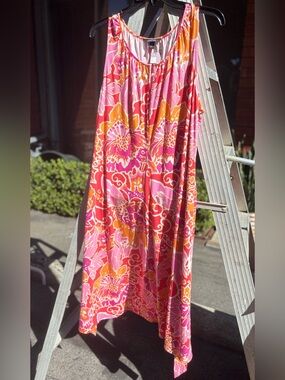 Lands End sleeveless dress size XL Vibrant Pink & Orange Floral Sundress